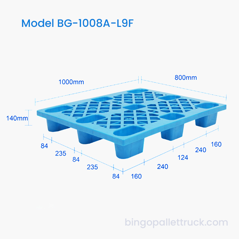 1000 × 800 mm-es 4 irányú bemeneti könnyű rács, kilenc láb hosszú HDPE műanyag raklap