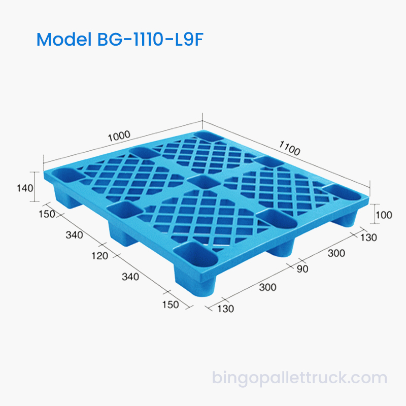1100x1000 mm-es egyoldalas 9 lábú műanyag raklap hidegláncos és logisztikai műveletekhez