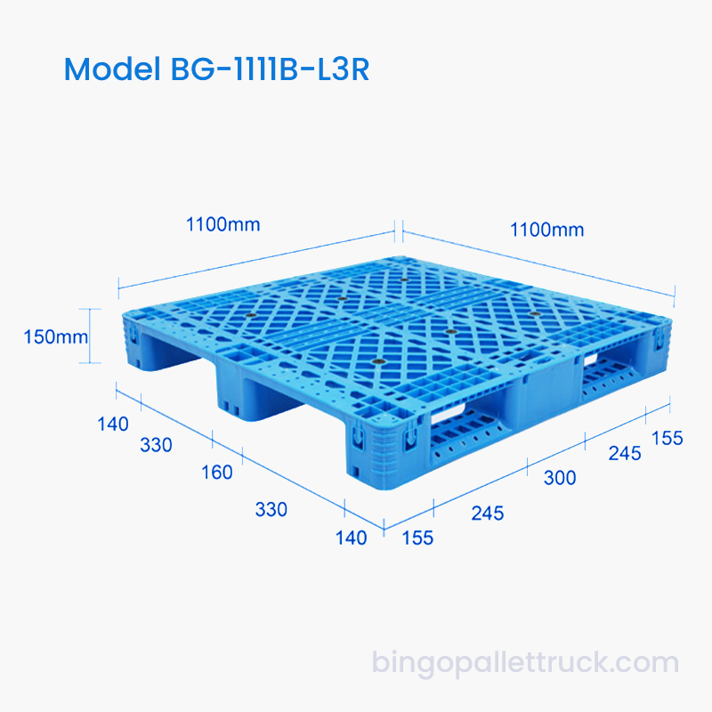 1100x1100 mm-es műanyag raklap 3 futómű acél erősítéssel logisztikai célokra