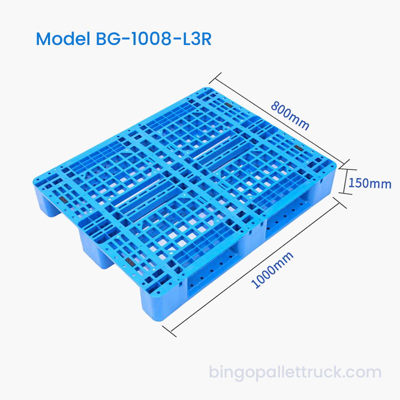 1000 × 800 mm-es 3-futós HDPE műanyag raklap raktári állványokhoz