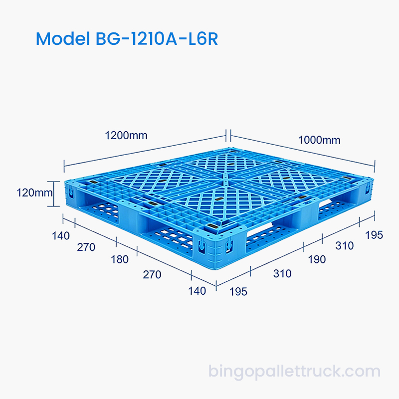 1200x1000 mm-es, hat futóműves műanyag raklap logisztikai használatra