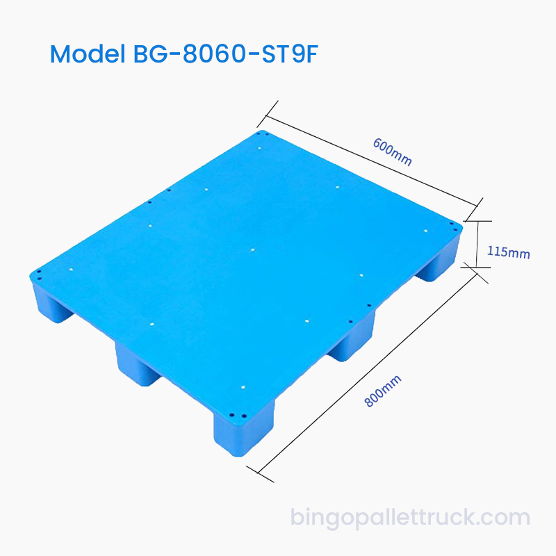 800×600 mm-es tömör felső 9 lábú könnyű műanyag raklap