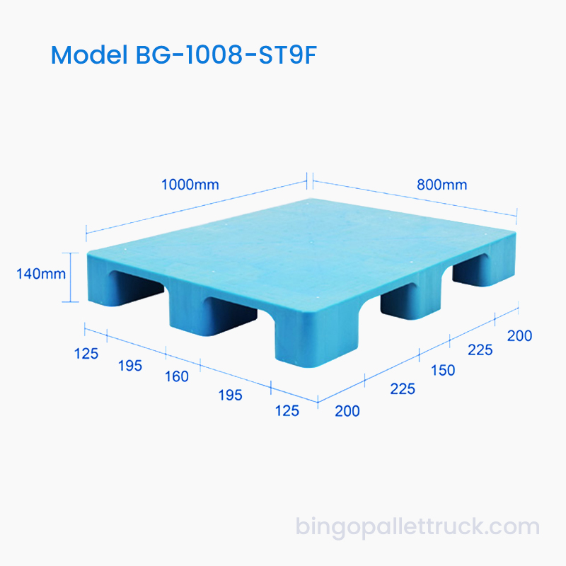 1000 × 800 mm könnyű teherbírású, szilárd felső kilenc láb műanyag raklap