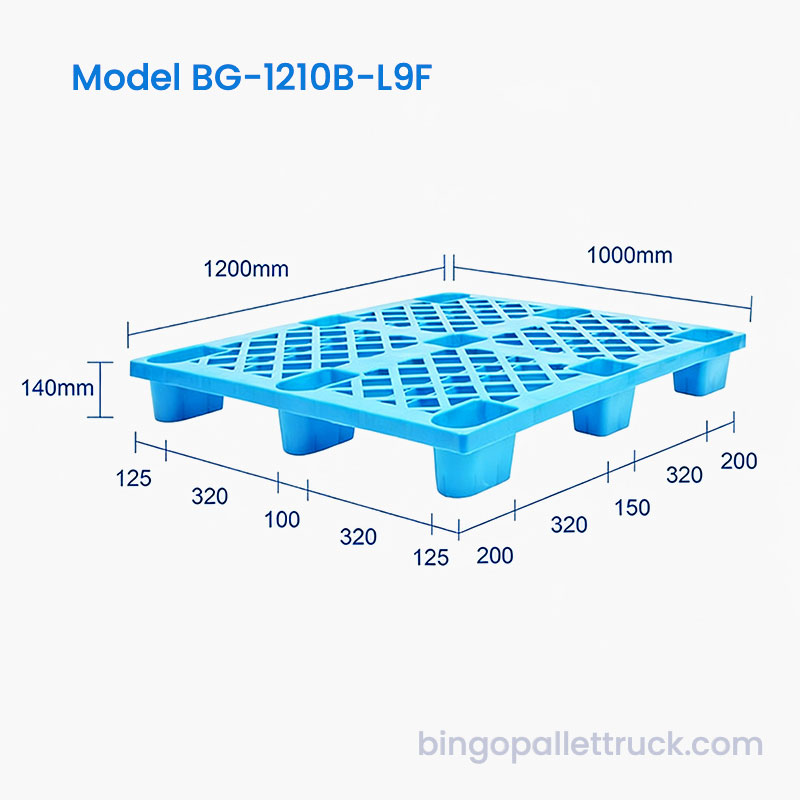 1200x1000 mm-es könnyű, 9 láb hosszúságú műanyag raklap kiskereskedelmi tároláshoz