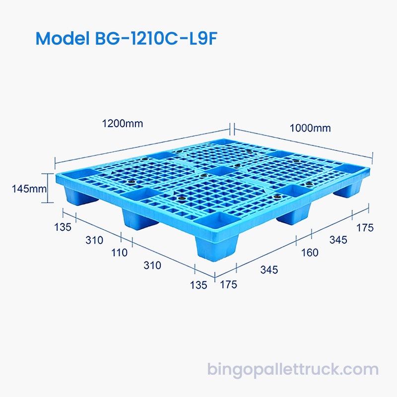 9 láb 1200x1000 mm-es műanyag raklap szabványos targoncákkal kompatibilis